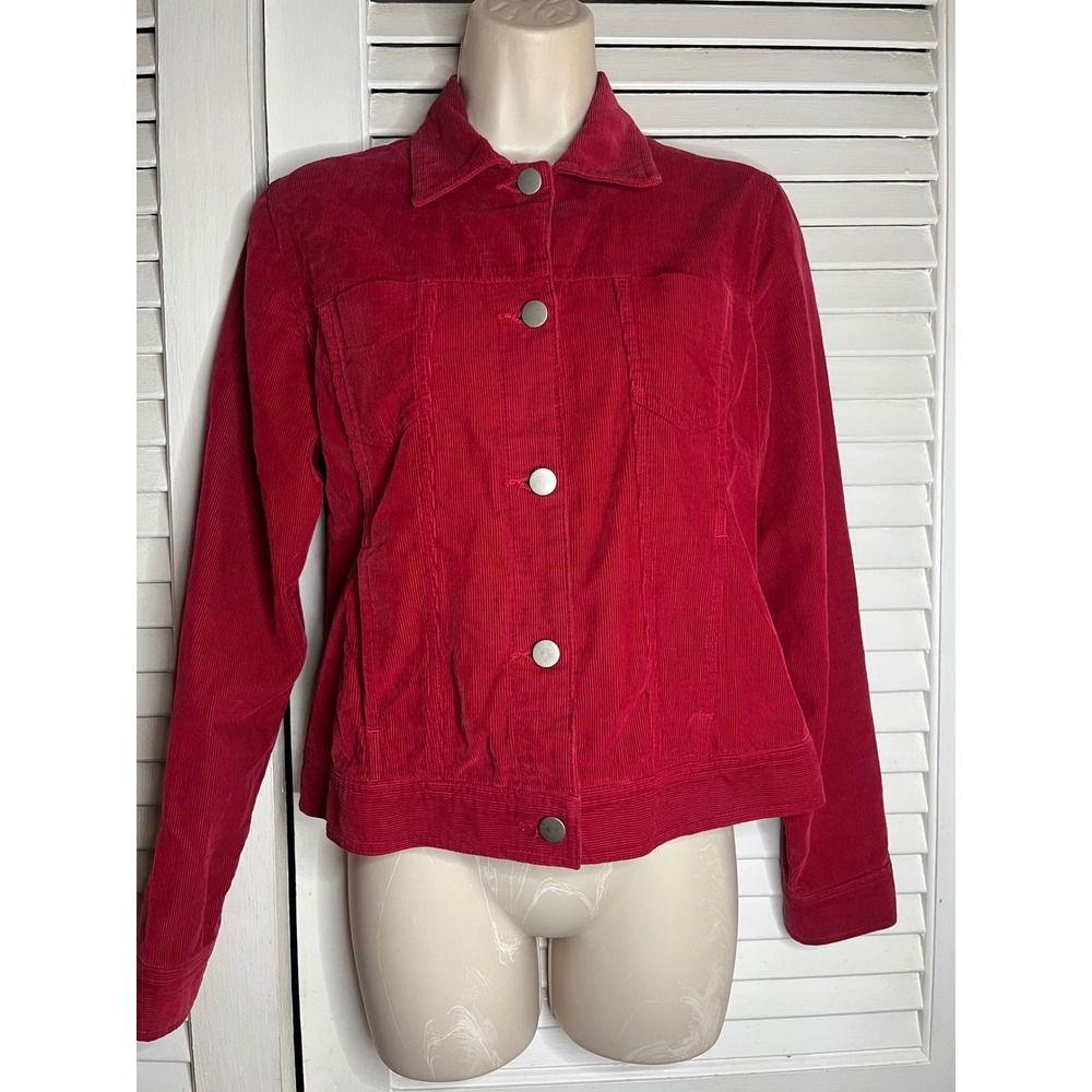 Vtg 80s/90s Casual Corner Red Corduroy Trucker Jacket Si S Cotton Button Front
